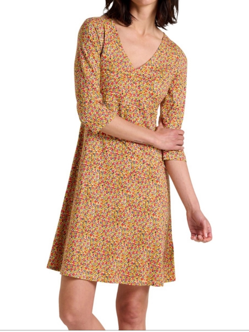 Toad & Co Rosalinda Dress Size Small Ditsy Floral V-Neck A-Line Organic Cotton